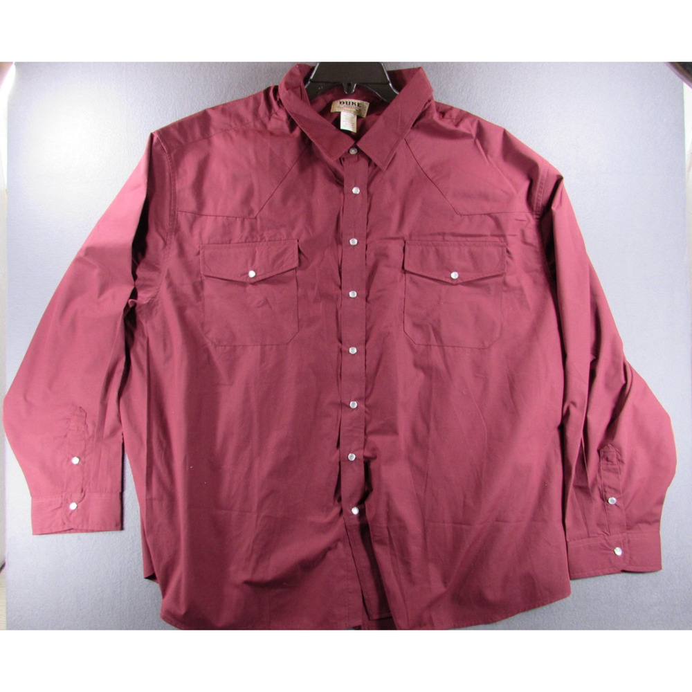 Duke Haband Mens Shirt Solid Maroon Western Cowboy Pearl Snap Pockets 4XL